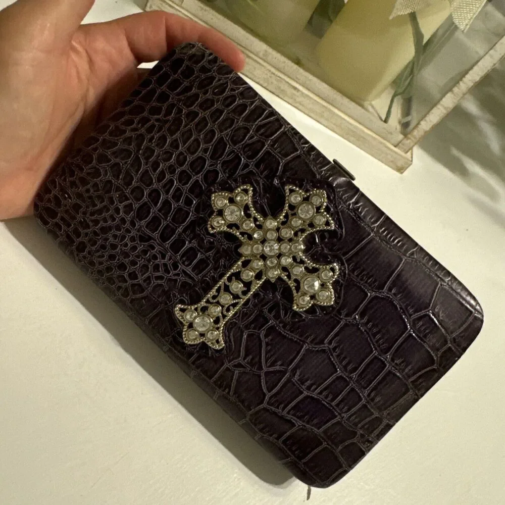 Vintage Women's Regency Wallet Bag Croc Faux Leather Embellished Rock Purple